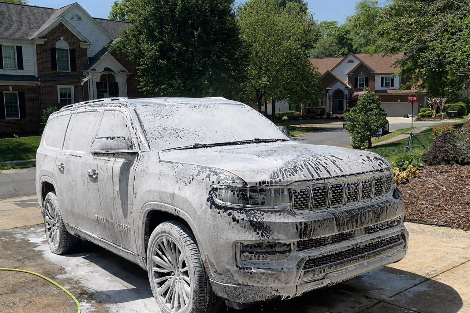 Exterior detailing — foam wash on Jeep Grand Wagoneer